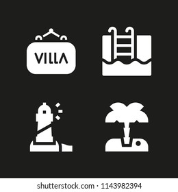 web icon set with lighthouse, swimming pool and palm tree vector icons for web and graphic design