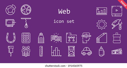 web icon set. line icon style. web related icons such as trowel, calculator, video player, mouthwash, ticket, pie chart, lamp, ruler, pencil, sun, creative, horseshoe, folder, globe, graphic tablet