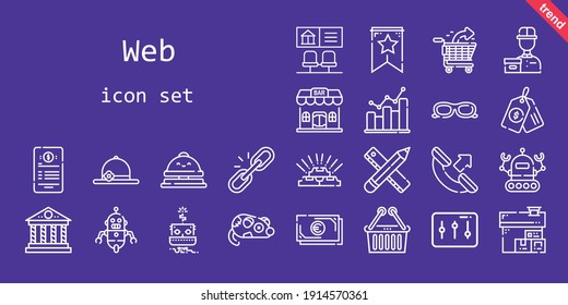 web icon set. line icon style. web related icons such as sunglasses, delivery courier, bar graph, contract, link, banner, pencil, house, upermarket, reception bell, gold, robot, mouse, bank