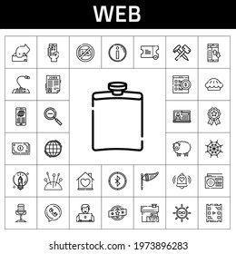 web icon set. line icon style. web related icons such as needles, hammer, house, sun, pie, radio, online shop, qr code, worldwide, phone call, microphone, zoom out, brand