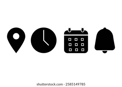 web icon set: location, time, date and notification