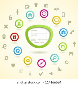 Web Icon Set with Log in Form. Vector  illustration.