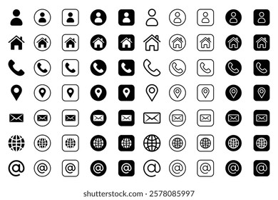 Web Icon Set for Modern UI and UX Design. Phone, Email, Person, Address, Social Media, and More. Perfect for Websites, Apps, and Digital Projects with Clean, Scalable Vector Graphics