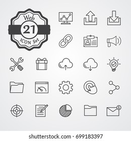 Web icon set outline vector isolated on grey background