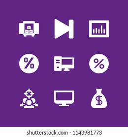 web icon set with percentage, analytics and boxes storage for delivery inside a truck box from back view vector icons for web and graphic design