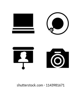 web icon set with photo camera, laptop and presentation vector icons for web and graphic design