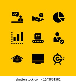 web icon set with pie chart, package on rolling transport and analytics vector icons for web and graphic design