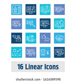 Web icon set and raster art with UI design, graphic designer software and creative services. Programming related web icon vector for web UI logo design.