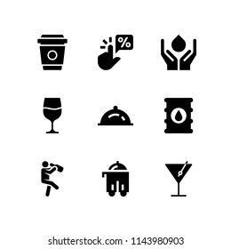 web icon set with room service, coffee cup and save water vector icons for web and graphic design