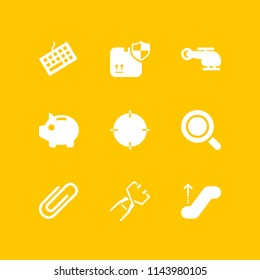 web icon set with search, delivery pack security symbol with a shield and escalator vector icons for web and graphic design