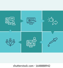 Web icon set and shares with like with traffic conversion, eyedropper and sort keywords. Feedback related web icon vector for web UI logo design.
