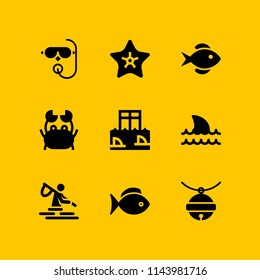 web icon set with shark cage, scuba diving and shark vector icons for web and graphic design