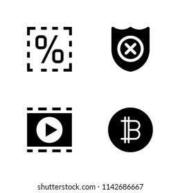 web icon set. shield, bitcoin and movie player vector icon for graphic design and web