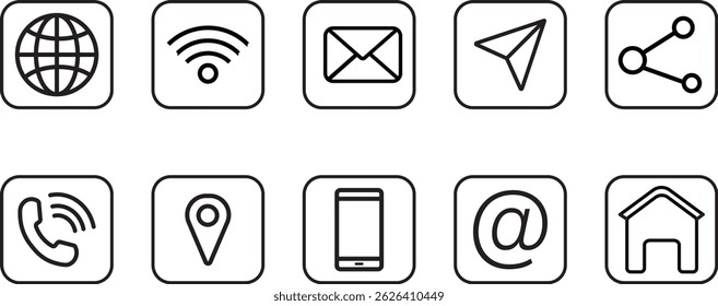 Web icon set. Social media icons, Contact us icon set.sent, network, Website, mail, simple black style symbol vactor illustration,
