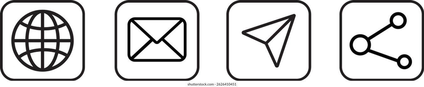 Conjunto de ícones da Web. Ícones de mídias sociais, Contacte-nos ícone set.sent, rede, Site, correio, símbolo simples de estilo preto ilustração vacor,

