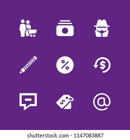 web icon set. spy, percentage and arroba vector icon for graphic design and web