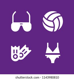 web icon set with sunglasses, flippers and volleyball vector icons for web and graphic design