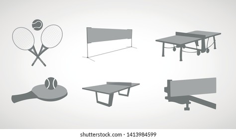 Web icon set. Set of web icon symbol. Grid for beach tennis. Table tennis with tennis rackets and a ball