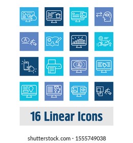 Web icon set and touchscreen with sketchbook, visual communication and logo design. Notepad related web icon vector for web UI logo design.