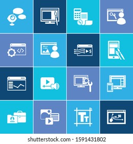 Web icon set and typography with website developing, budget calculator and website management. Setting related web icon vector for web UI logo design.