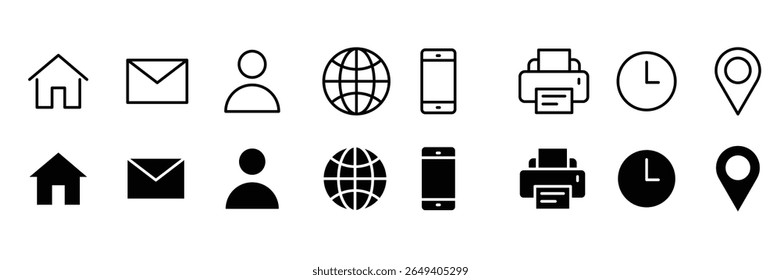 Web icon set vector. communication, location, home, email, user, globe, printer icon vector
