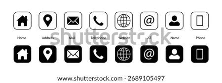 Web icon set vector illustration. Contact icons set for your web, contact, icon, name, home, address, phone, electronic mail, location, website, mail, information etc