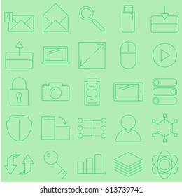 Web Icon Set Vector Shapes Green Background