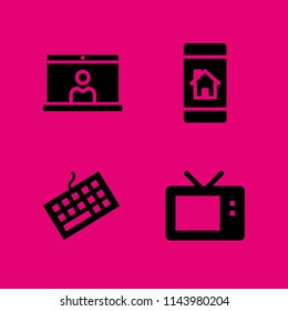 web icon set with video conference, computer keyboard and smartphone vector icons for web and graphic design