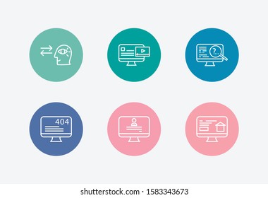 Web icon set and video content with home page, research and error page. Registration related web icon vector for web UI logo design.