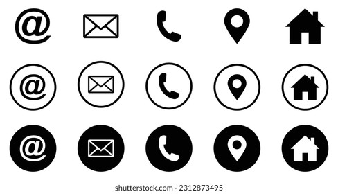 Web icon set. Website vector illustration. For computer and mobile. World WWW Earth Globe Website Contact Us Location Pin Email Eta Telephone Call Phone Communication Map Marker Pointer. Flat style.