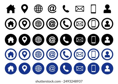 Web-Symbolsatz. Website-Set-Symbol-Vektorgrafik. Für Computer und Mobilgeräte. Visitenkartensymbole. Kontaktieren Sie uns Line-Icons. Kommunikationsinformationssymbol, Zeichen . Bearbeitbarer Strich. Vektorillustration