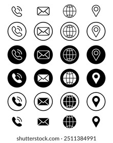 web icon set. website icon set vector. contact us icons - Phone call , Email , Globe , Location map pin