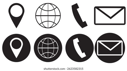 Web icon set. Website set icon vector. for computer and mobile. Business card icons. Contact us line icons. Communication information icon symbol, sign . Editable stroke. Vector illustration