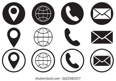 Web icon set. Website set icon vector. for computer and mobile. Business card icons. Contact us line icons. Communication information icon symbol, sign . Editable stroke. Vector illustration