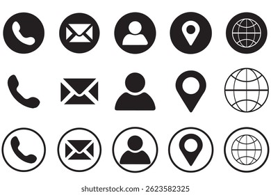 Web icon set. Website set icon vector. for computer and mobile. Business card icons. Contact us line icons. Communication information icon symbol, sign . Editable stroke. Vector illustration