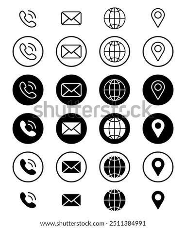 web icon set. website icon set vector. contact us icons - Phone call , Email , Globe , Location map pin