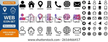 Web icon set. Website set icon vector. for computer and mobile. Business card icons. Contact us line icons. Communication information icon symbol, sign . Editable stroke. Vector illustration