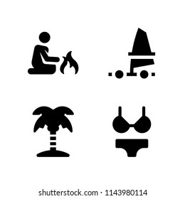 web icon set with windsurf, palm tree and campfire vector icons for web and graphic design