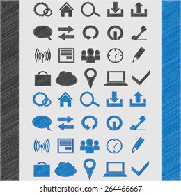 Web icon set for your design. sketch style blue and black