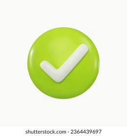 Marca de verificación de icono web color verde. 3d diseño. Ilustración del vector 