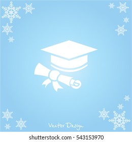 Web icon. Student cap with diploma, education icon