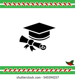 Web icon. Student cap with diploma, education icon