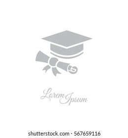 Web icon. Student cap with diploma, education icon