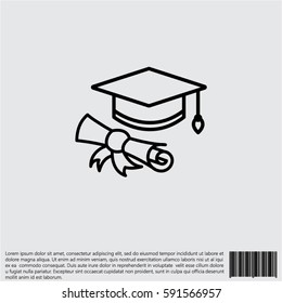 Web icon. Student cap with diploma, education icon