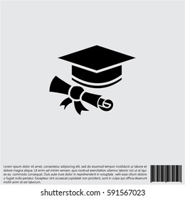 Web icon. Student cap with diploma, education icon