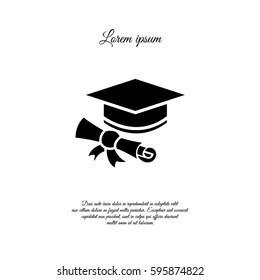 Web icon. Student cap with diploma, education icon