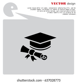Web icon. Student cap with diploma, education icon