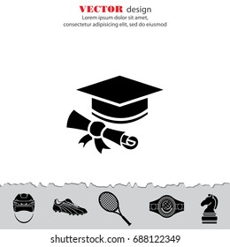 Web icon. Student cap with diploma, education icon