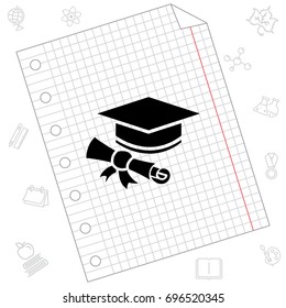 Web icon. Student cap with diploma, education icon
