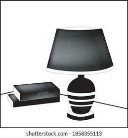 Websymbol, Tischlampe , Bücher, die gut für das Design von Vektorgrafiken geeignet sind, schwarz-weiß